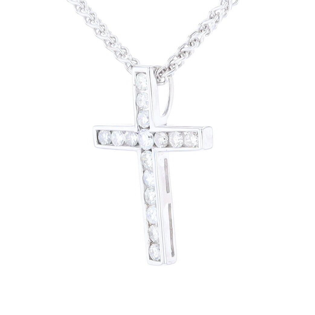 Channel Set Diamond Cross Pendant