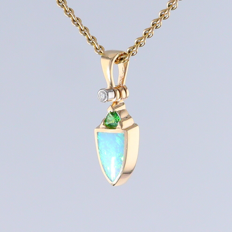 Opal Shield Pendant with Tsavorite