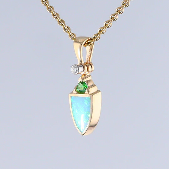 Opal Shield Pendant with Tsavorite