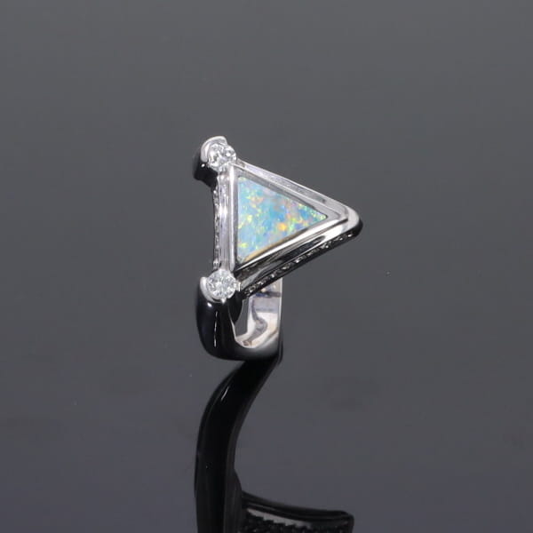 Opal Rings Triangle Inlaid Design with .31ctw Round Diamonds