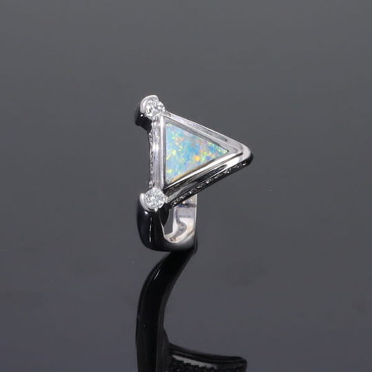 Opal Rings Triangle Inlaid Design with .31ctw Round Diamonds