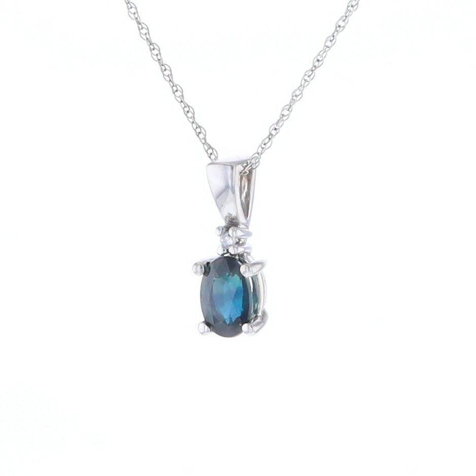 White Gold Sapphire & Diamond Pendant