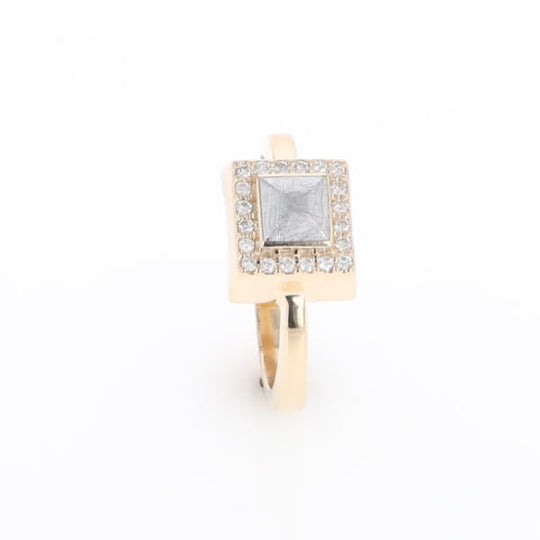 Meteorite Ring Square Inlaid Halo .14ctw Diamonds Design