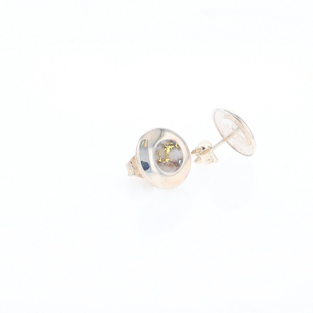 Sterling Silver Gold Quartz Inlaid Circle Stud Earrings - G3