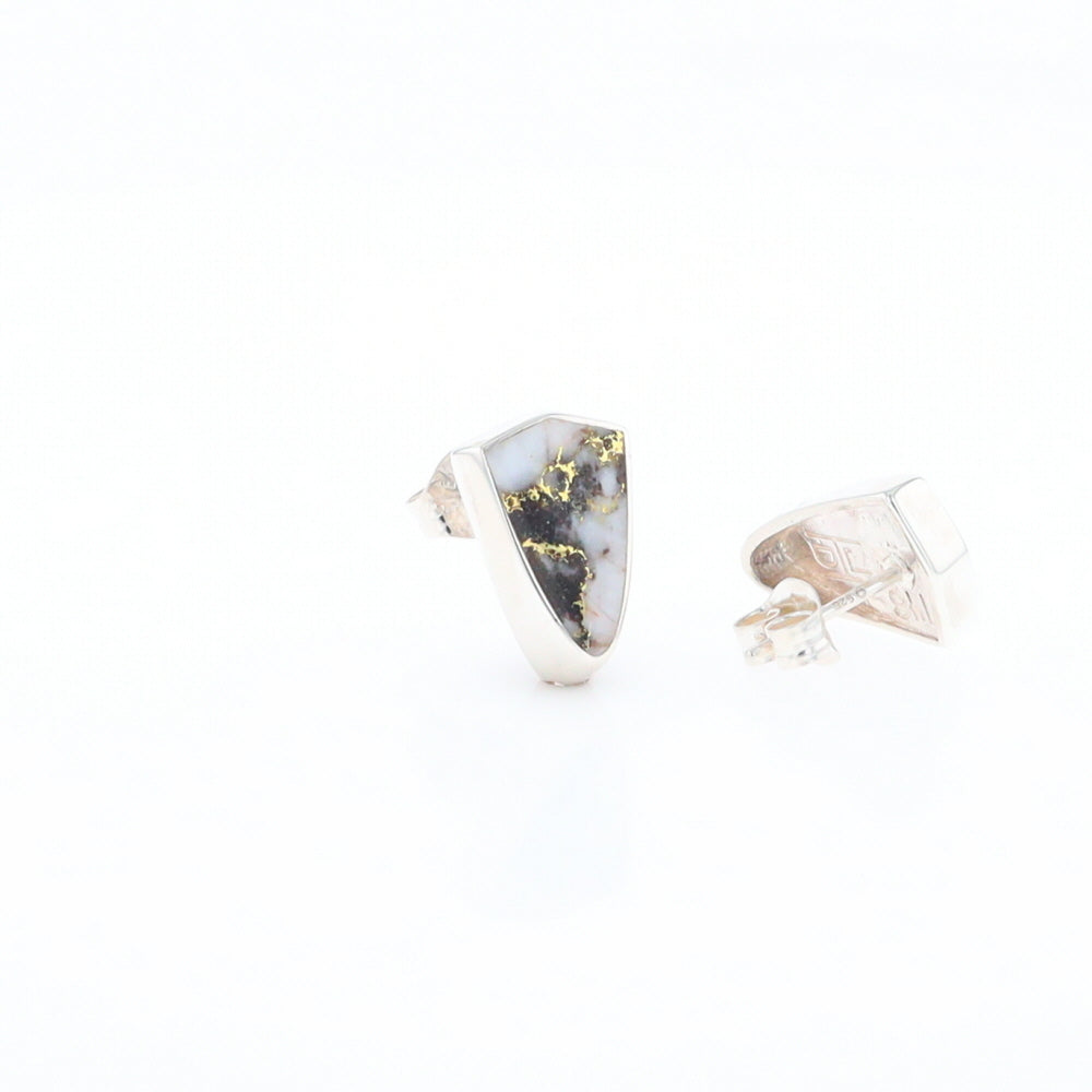 Sterling Silver Gold Quartz Inlaid Shield Stud Earrings - G3