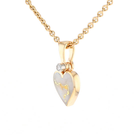 Gold Quartz Necklace Heart Inlaid Design Pendant with .02ct Diamond