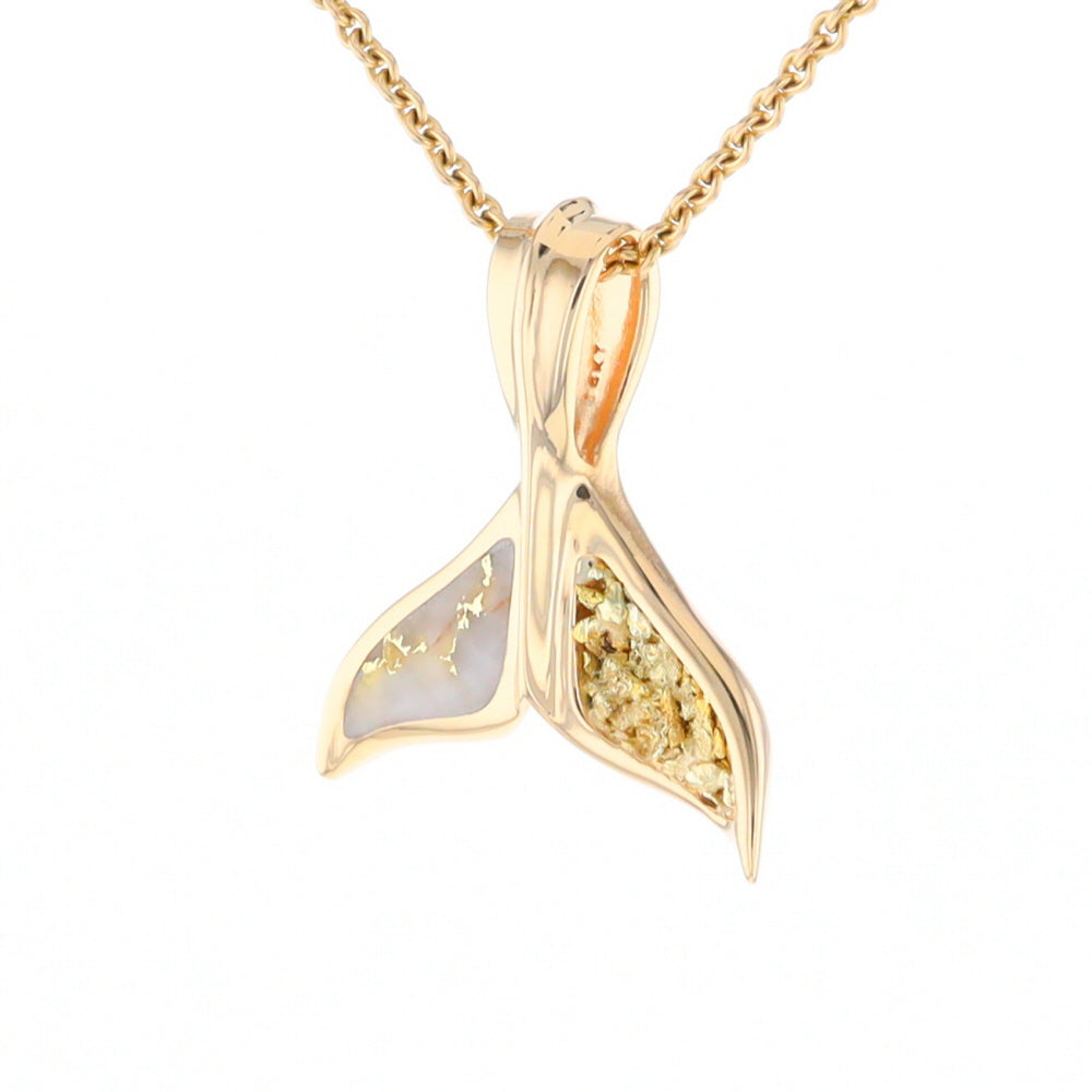 Whale Tail Natural Gold Quartz and Nuggets Inlaid Pendant