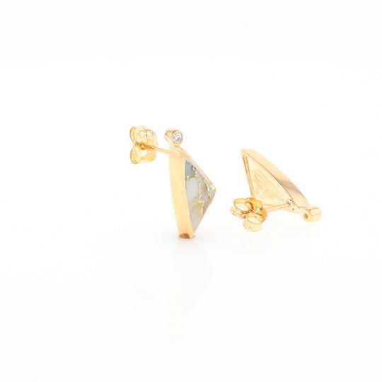 Gold Quartz Earrings Triangle Shape Inlaid with .04ct Round Diamonds - G2