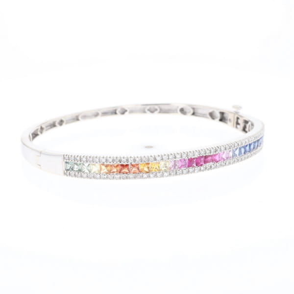 Multi-color Sapphire Cuff Bracelet with Diamond Accents