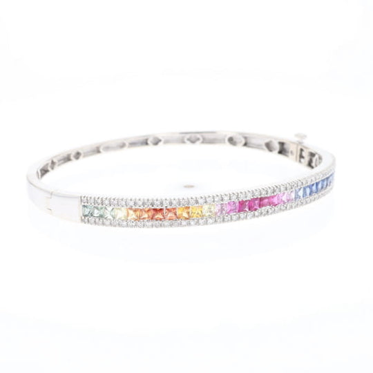 Multi-color Sapphire Cuff Bracelet with Diamond Accents