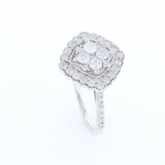 Square Diamond Cluster Milgrain Ring White Gold