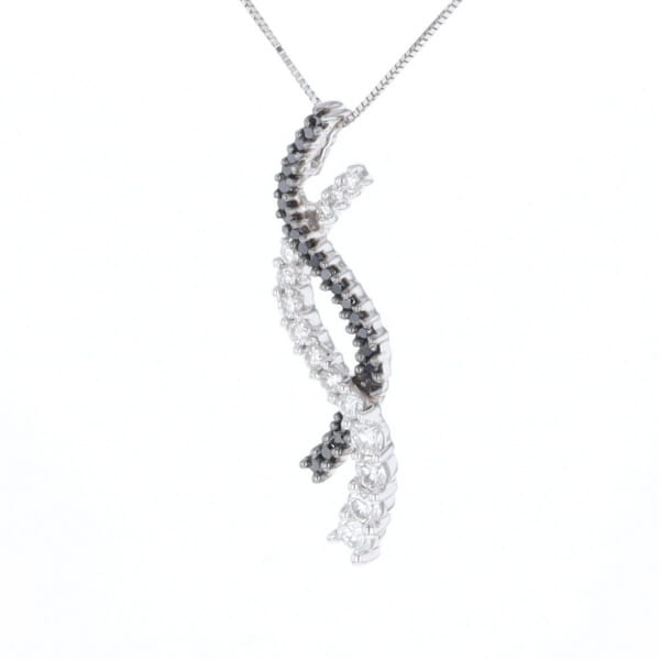 Ribbon Necklace With Black and White Diamonds