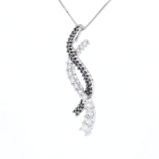Ribbon Necklace With Black and White Diamonds