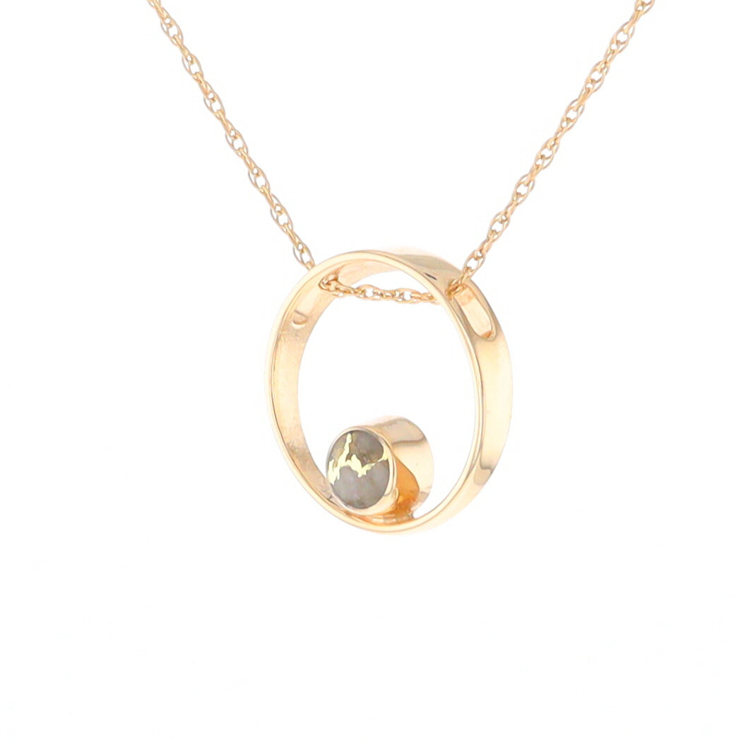 Gold Quartz Pendant Open Circle Design Round Inlay Pendant