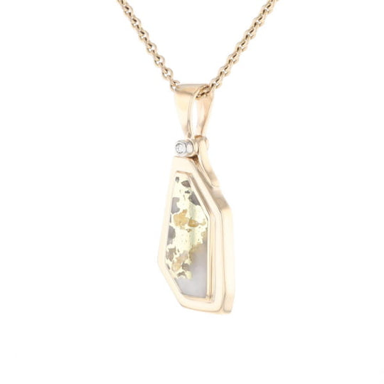 Gold Quartz Necklace .02ct Diamond Geometric Inlaid Design Pendant
