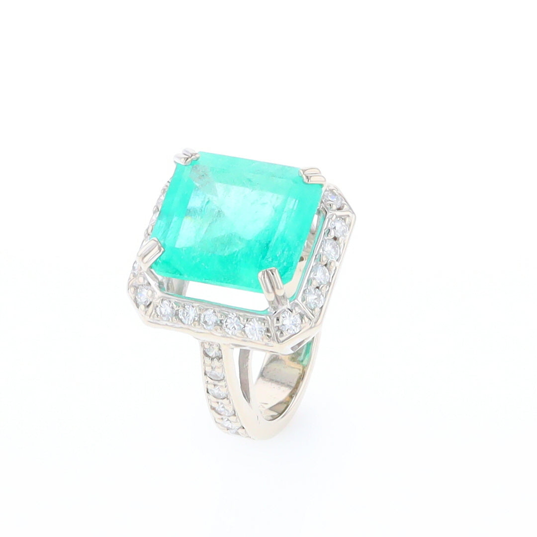 5.25ct Emerald Ring with Diamond Halo