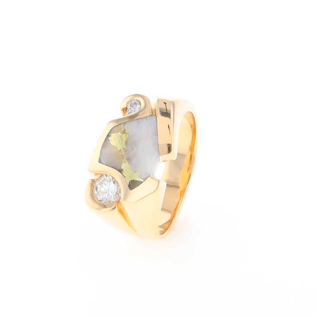 Gold Quartz Ring Geometric Shape Inlaid with 0.30ctw Round Diamonds