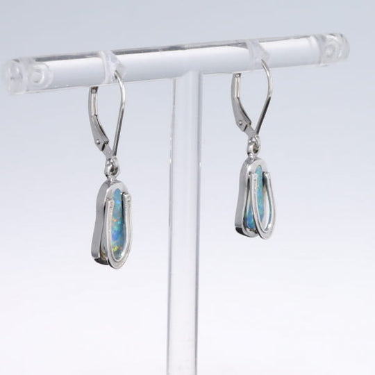 Opal Earrings Sandal Inlaid Design Lever Backs