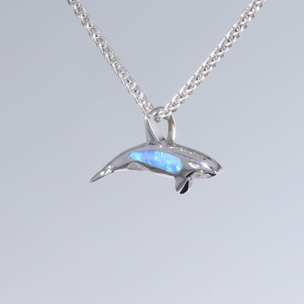 Opal Pendant Inlaid Realistic Orca Killer Whale Design