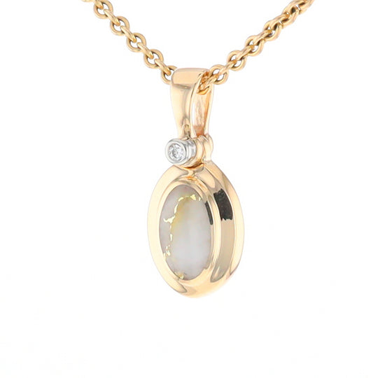 Gold Quartz Oval Inlaid Pendant with .02ct Diamond