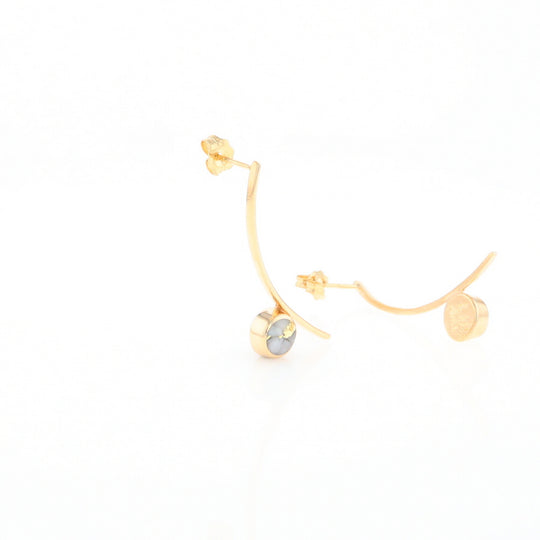 Gold Quartz Earrings Round Inlaid Curved Bar Design