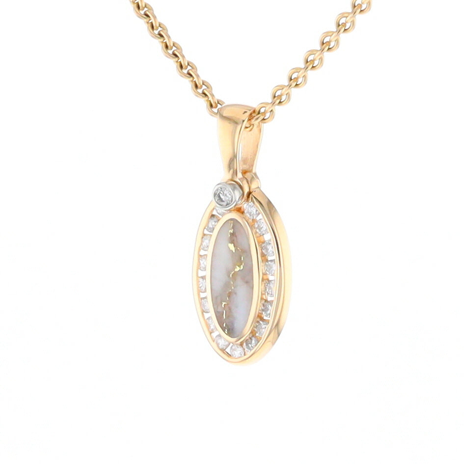 Gold Quartz Pendant Oval Inlaid with .22ctw Round Diamonds Halo