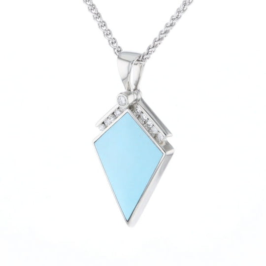 Sleeping Beauty Turquoise Kite Shaped Inlaid Pendant with 0.19ctw Diamonds
