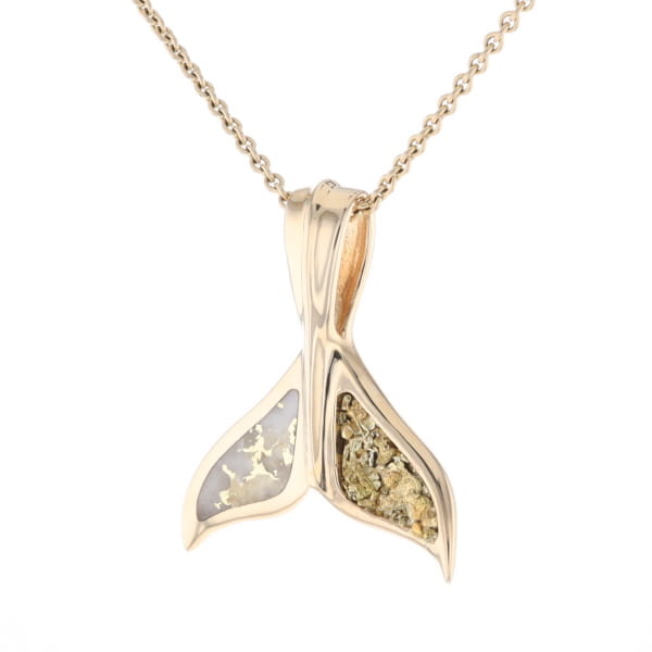 Whale Tail Necklaces Natural Gold Quartz and Nuggets Inlaid Pendant