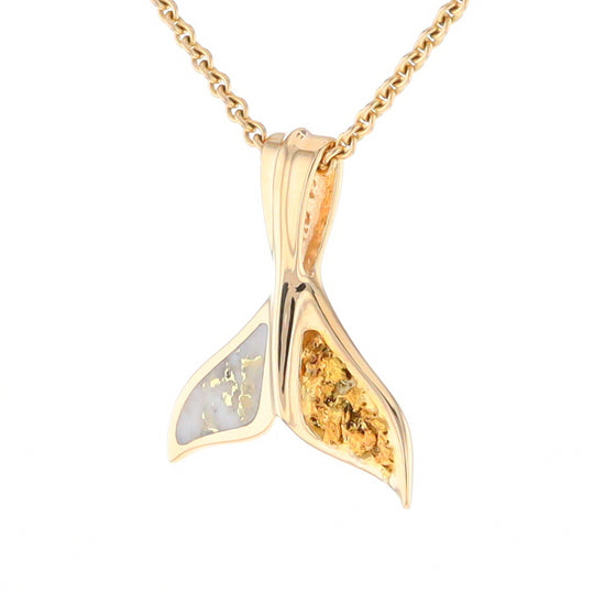 Whale Tail Necklaces Natural Gold Quartz and Nuggets Inlaid Pendant