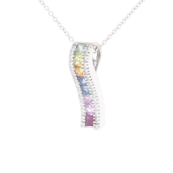 Multi-color Sapphire Necklace with Diamond Accents