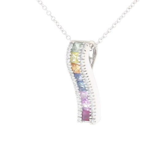 Multi-color Sapphire Necklace with Diamond Accents