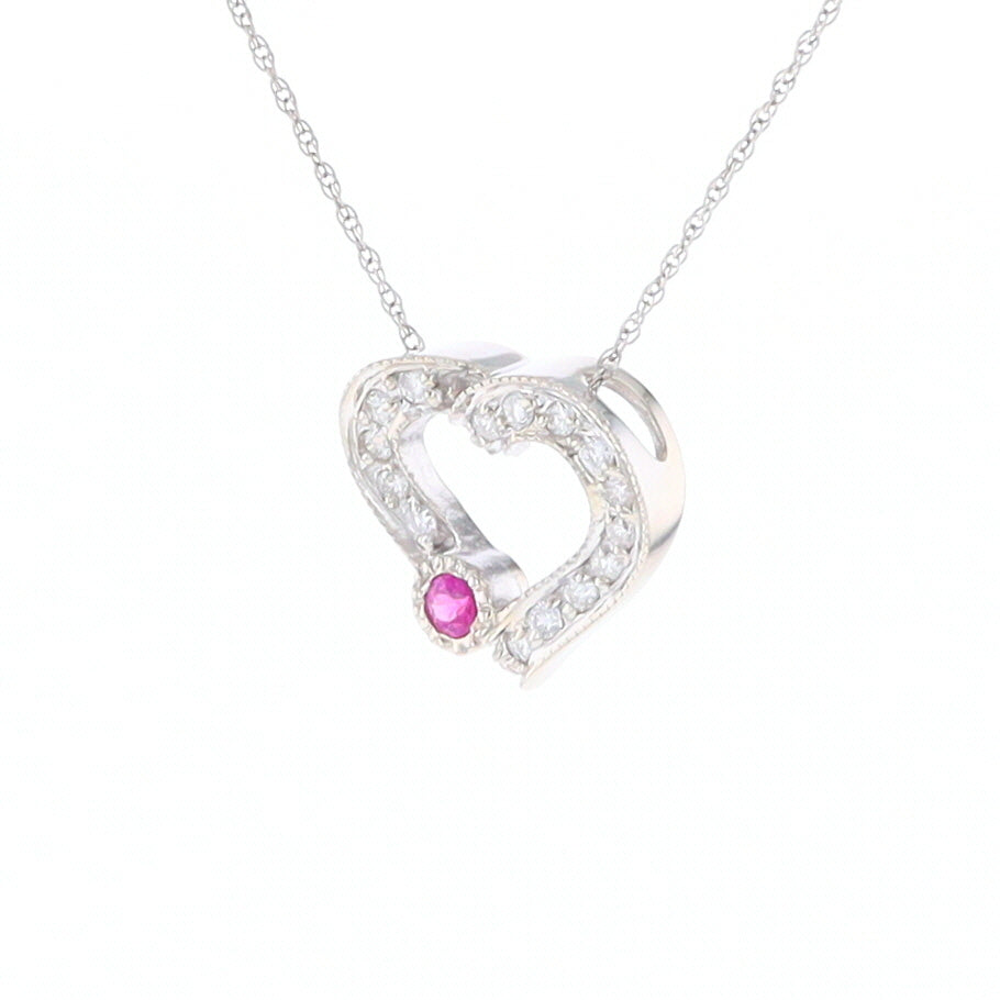 Diamond Heart Pendant with Ruby Accent