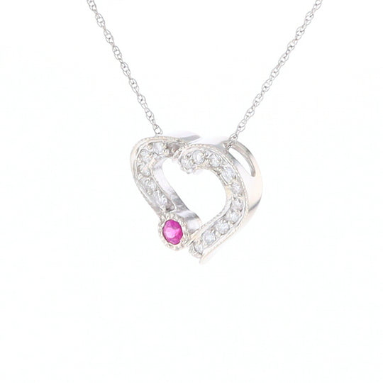 Diamond Heart Pendant with Ruby Accent