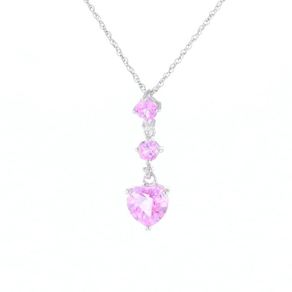 Synthetic Pink Sapphire Dangle Heart Necklace