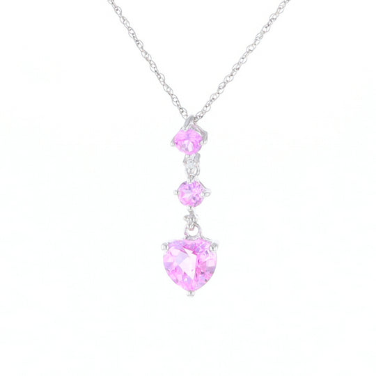 Synthetic Pink Sapphire Dangle Heart Necklace