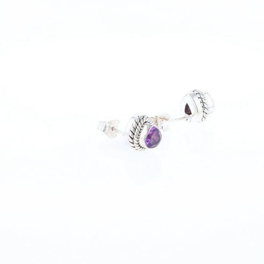 Native Amethyst Pear Stud Earrings