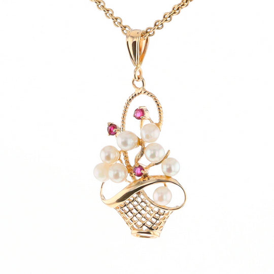 Pearl and Ruby Basket Pendant