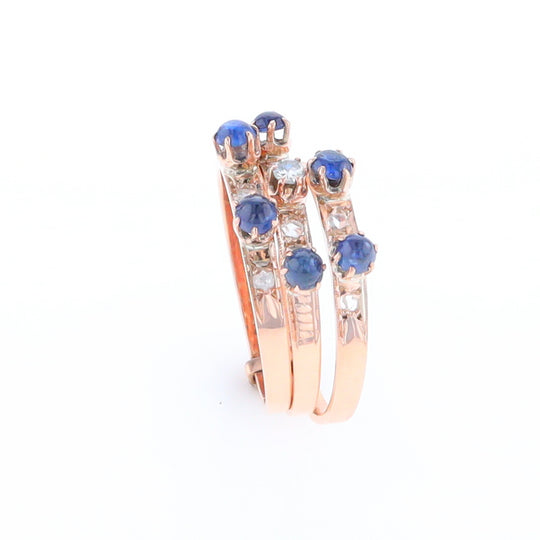 Vintage Sapphire and Diamond Stacked Trio Ring