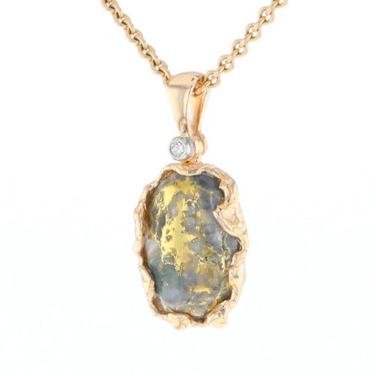 Serpentine & Gold Quartz Freeform Pendant
