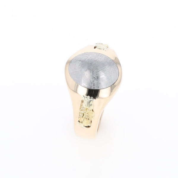 Oval Meteorite Inlaid Ring with Natural Gold Nuggets