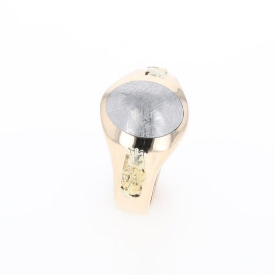 Oval Meteorite Inlaid Ring with Natural Gold Nuggets