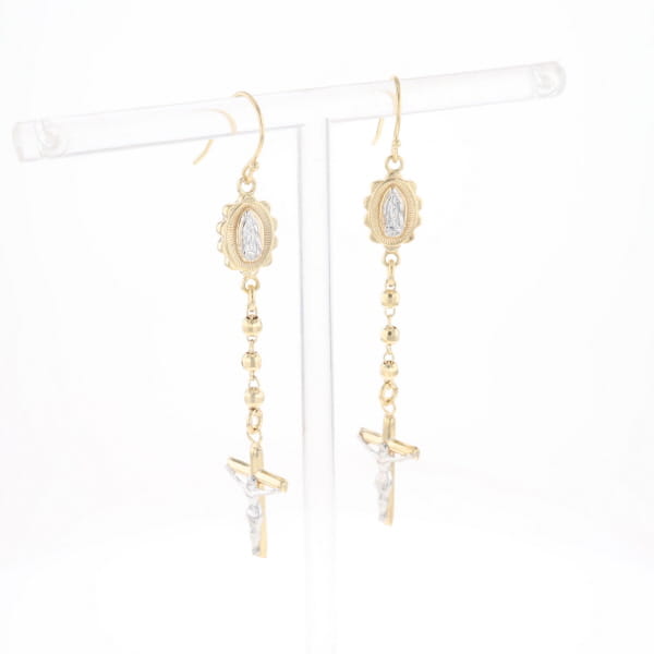 Gold Plated Virgin Mary and Crucifix Dangle Earrings