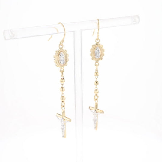 Gold Plated Virgin Mary and Crucifix Dangle Earrings