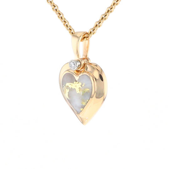 Gold Quartz Heart Shape Inlaid Pendant with .02ct Diamond