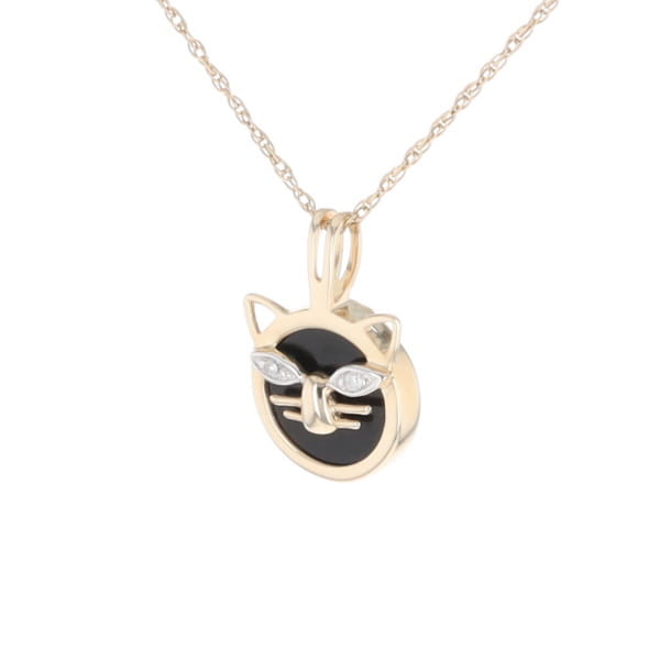 Onyx Cat Pendant with Diamond Eyes