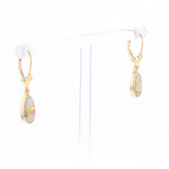 Gold Quartz Earrings Tear Drop Inlaid Lever Backs