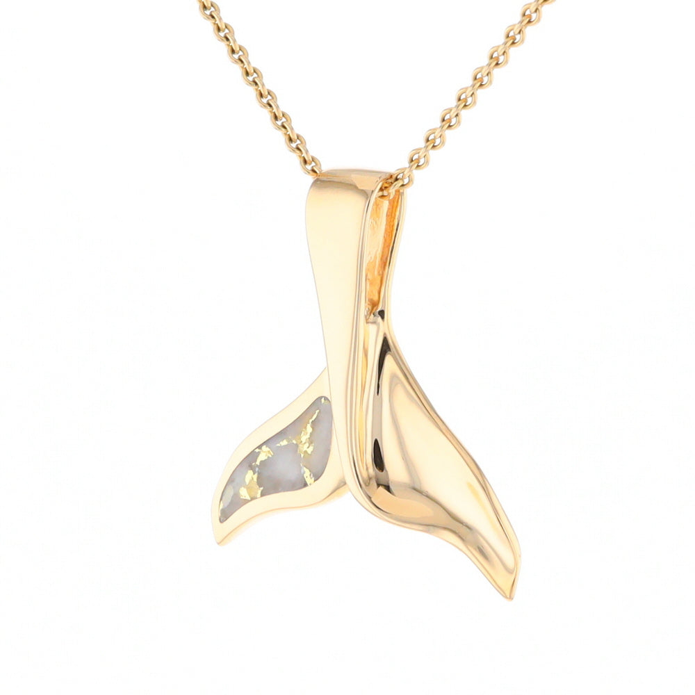 Whale Tail Natural Gold Quartz Single Side Inlaid Pendant