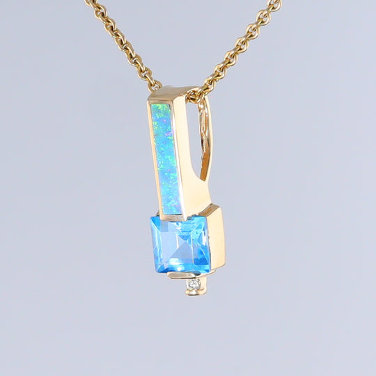 Opal Pendant Rectangle Inlaid with Peridot and 0.03ctw Round Diamond