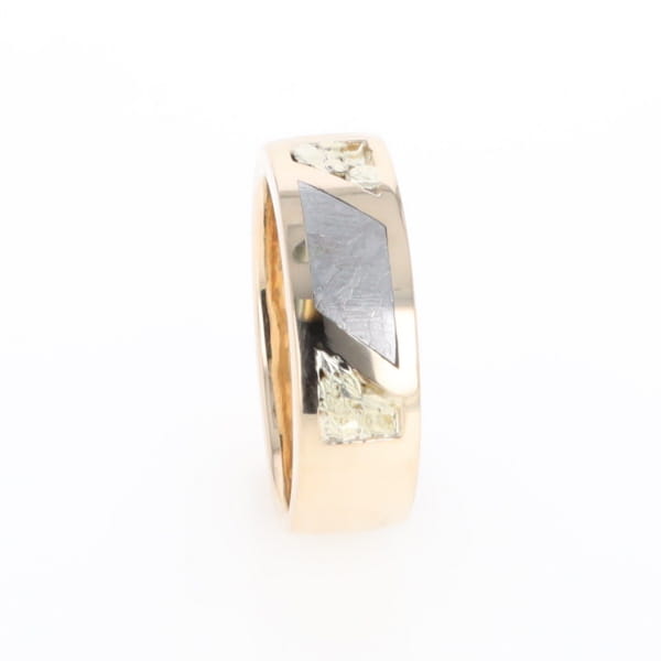 Meteorite Ring, Center Inlaid & Natural Nugget Sides