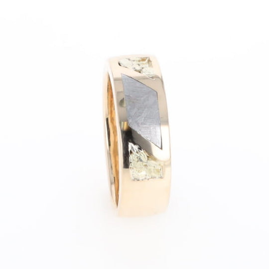 Meteorite Ring, Center Inlaid & Natural Nugget Sides